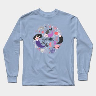 Mermaids doodle ocean animals Long Sleeve T-Shirt